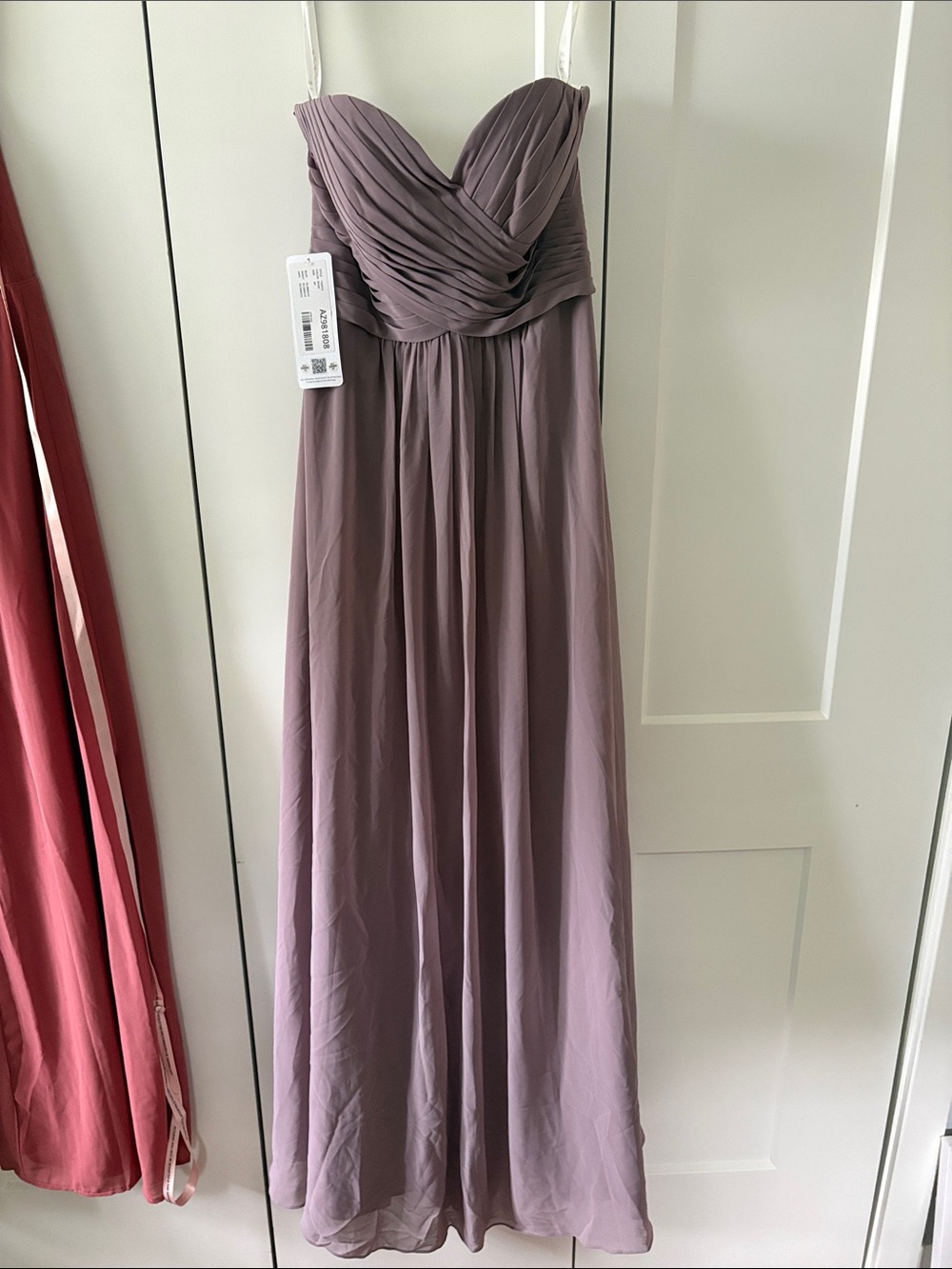 Azazie Yazmin Strapless Chiffon Bridesmaid Dress Dusk Purple Size A8 AZ981808